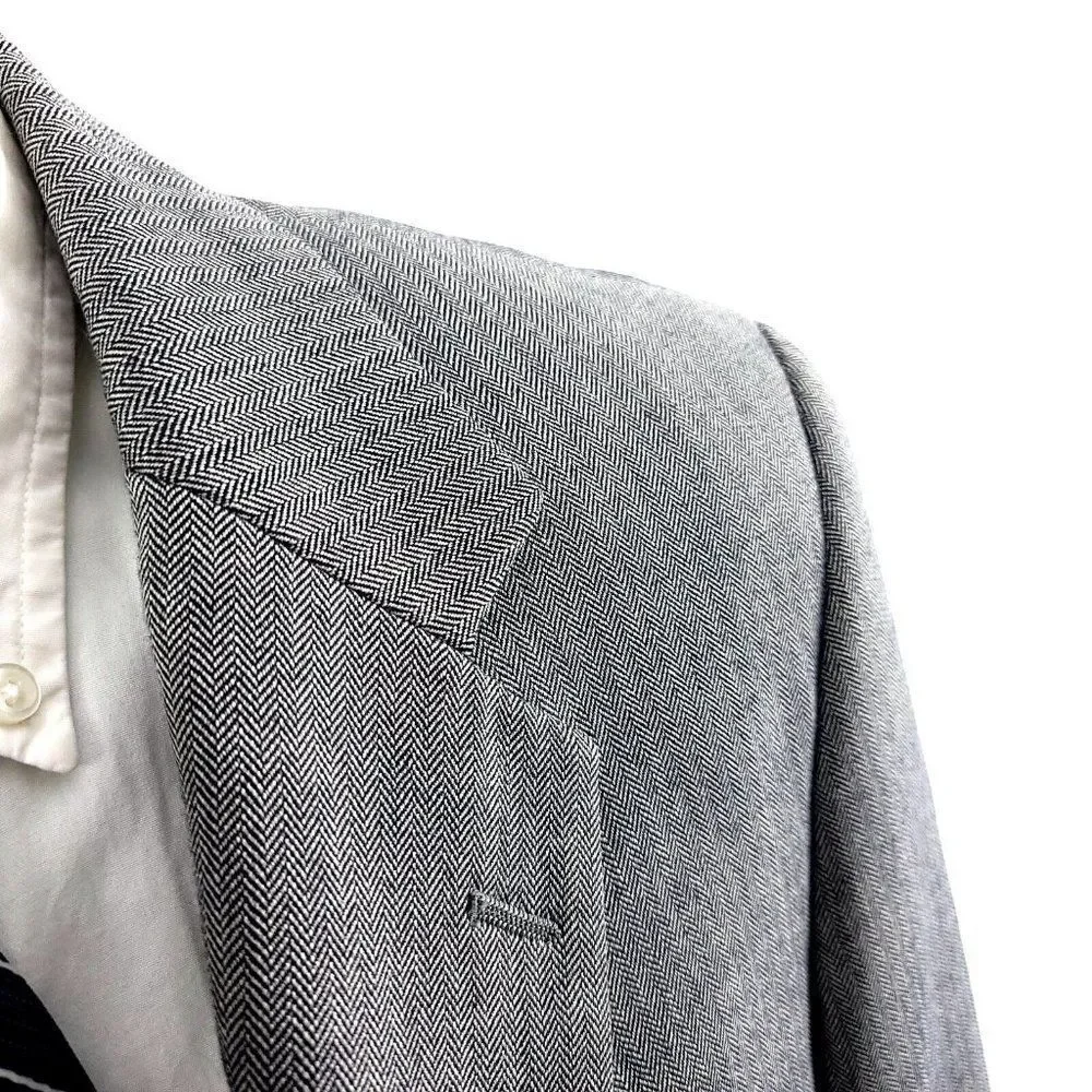 Alan Flusser Silk Worsted Wool Gray Herringbone 2 Button‎ Blazer 40R